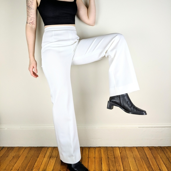 VTG 70s White High Waisted Straight Leg Trousers - Picture 5 of 12